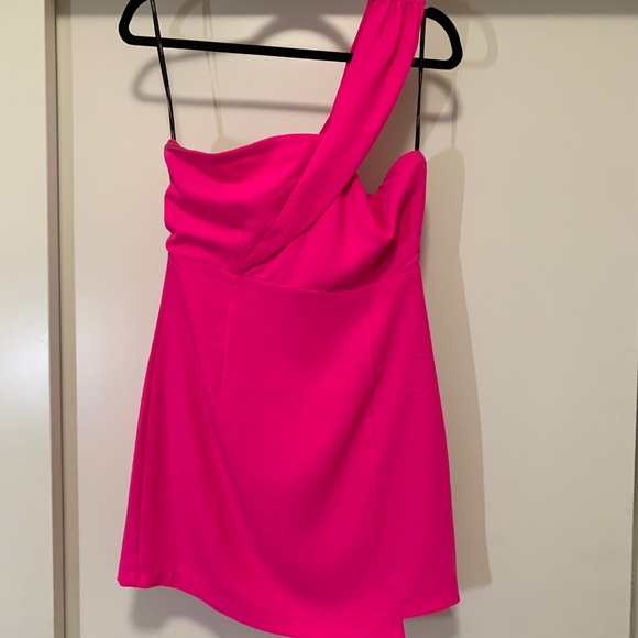 One Shoulder Hot Pink Long Sleeve Appliques Bodycon Homecoming Dress  Y2996